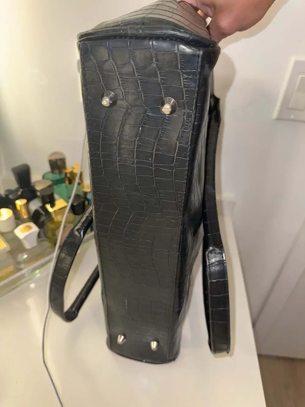Mobile Edge Black Faux-Croc Laptop Tote Bag with Red Interior